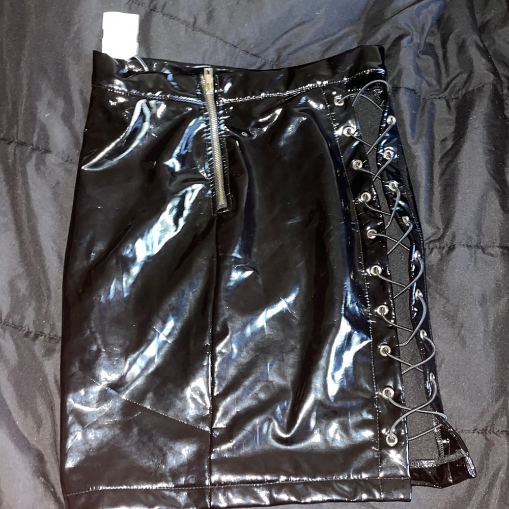 Wild thoughts side lace up mini pleather skirt